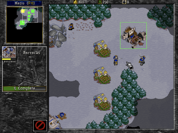 In den Auftaktmissionen von Warcraft 2 muss man kaum mit Gegenwehr rechnen, so dass man sich in Ruhe mit den intuitiv umgesetzten Spielmechaniken vertraut machen kann. (Bild: Blizzard Entertainment / Screenshot: Medienagentur Plassma)